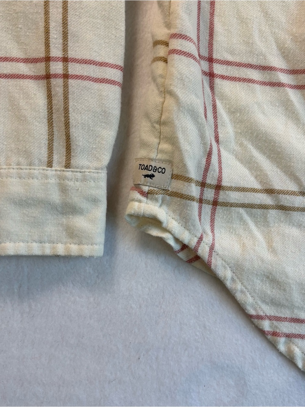 Toad&Co Cream Plaid Button-Down Shirt with Red and Tan Lines - Picture 6 of 6